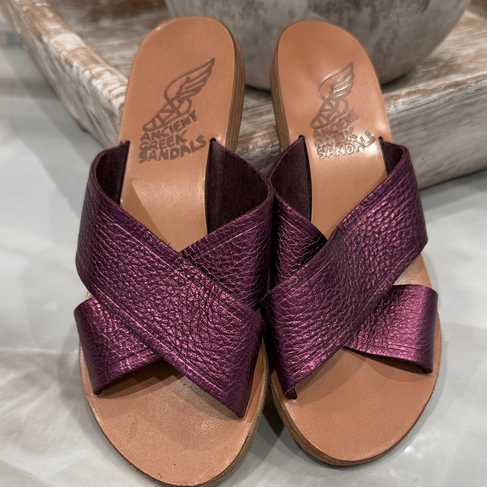 Ancient Greek Sandals Women's Metallic Purple Slides